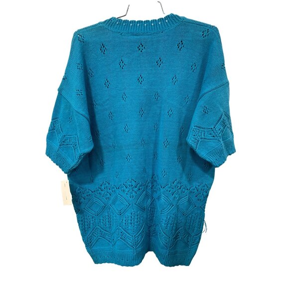 Vintage 90s College Point V Neck Sweater Size Medium Open Weave Deadstock NEW - Picture 2 of 8